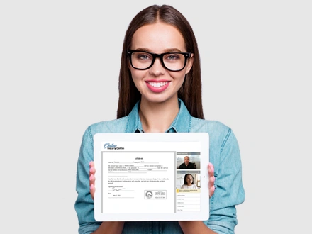 Notary demonstrating online notarization on tablet